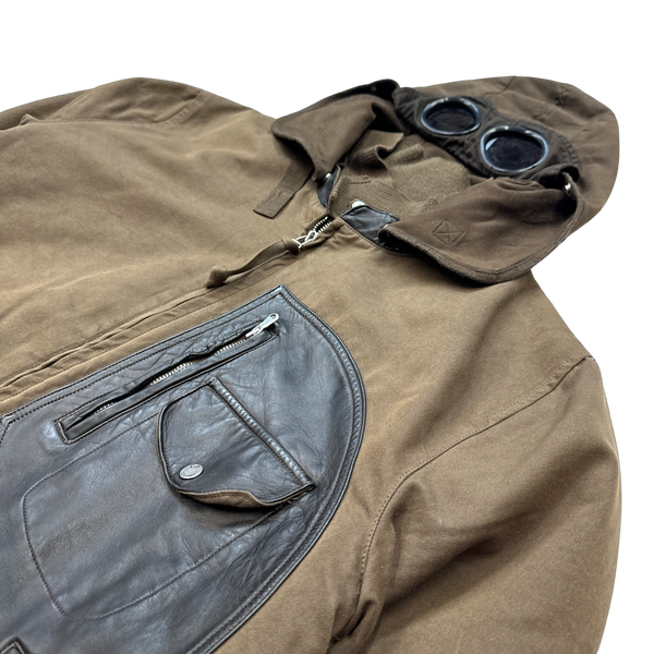 CP Company 2005 Brown Leather Detailed Goggle Jacket - XXL