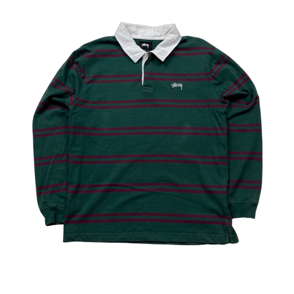 Stussy Green Striped Rugby Shirt - Medium