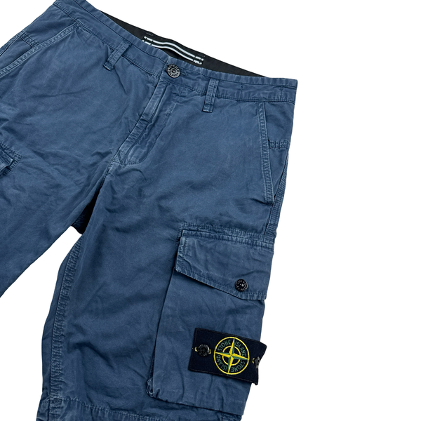 Stone Island 2020 Blue Cotton Slim Fit Cargo Shorts - Small