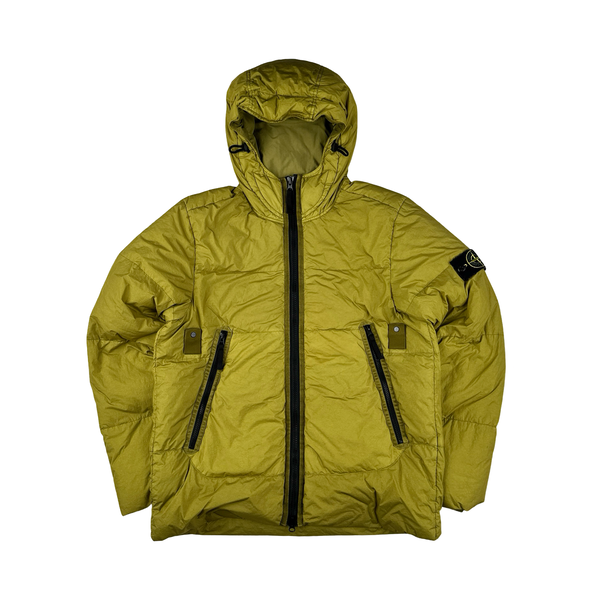 Stone Island 2021 Mustard Yellow Crinkle NY Down Puffer Jacket Medium