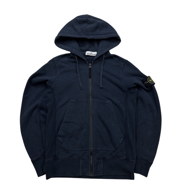 Stone Island Navy Zipped Cotton Hoodie - Small