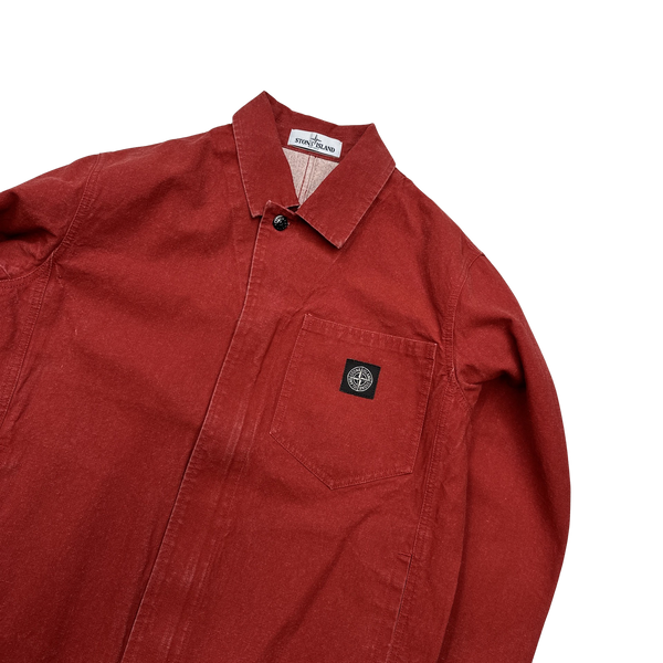 Stone Island 2019 Red Panama Placcato Denim Jacket - Medium