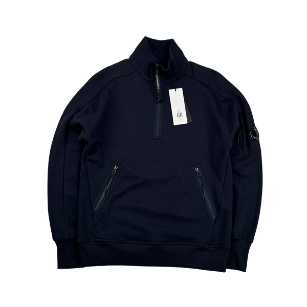 CP Company Navy Quarter Zip Lens Viewer Cotton Pullover Jumper - XS