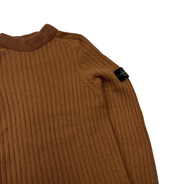 Stone Island 2002 Vintage High Neck Orange Wool Jumper - Large