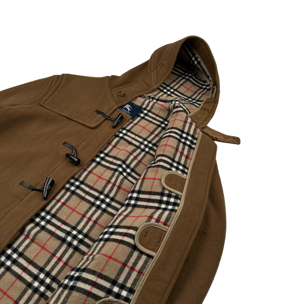 Burberry Brown Lana Wool Nova Check Lined Duffle Coat - Large
