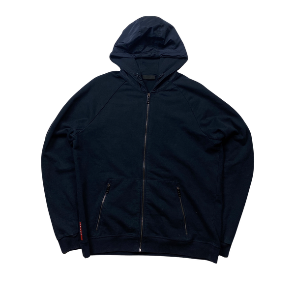 Prada Navy Nylon Metal Panel Cotton Hoodie - XL