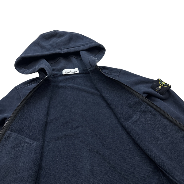 Stone Island Navy Zipped Cotton Hoodie - Small