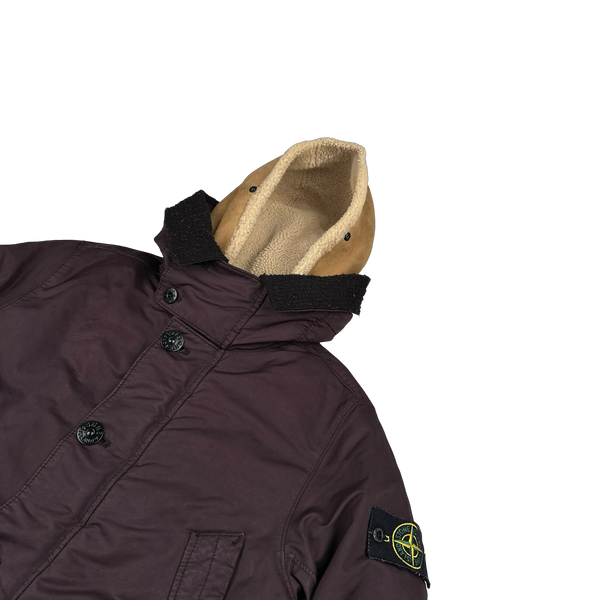 Stone Island 2015 Burgundy David TC Shearling Hood Down Lined Winter Jacket - Small