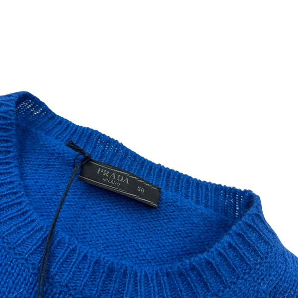 Prada Blue Virgin Wool Graphic Crewneck Jumper - Large