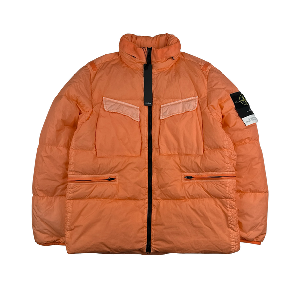 Stone Island 2022 Orange Crinkle R-NY Down Puffer Jacket - Medium