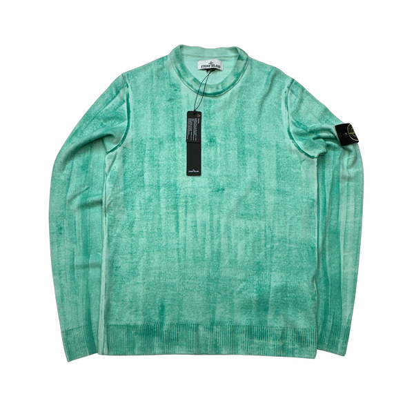 Stone Island 2022 Teal Brush Dyed Knitted Jumper - Small