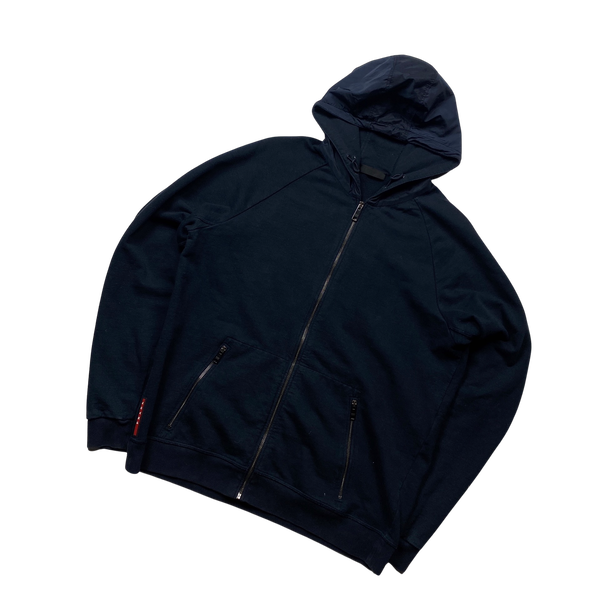 Prada Navy Nylon Metal Panel Cotton Hoodie - XL