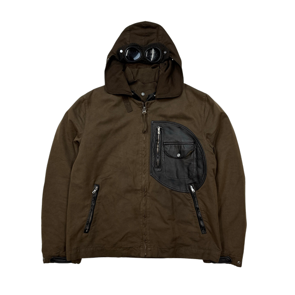 CP Company 2005 Brown Leather Detailed Goggle Jacket - XXL
