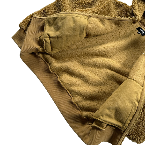 Stussy Teddy Fleece Zipped Hooded Spellout Jumper - Medium