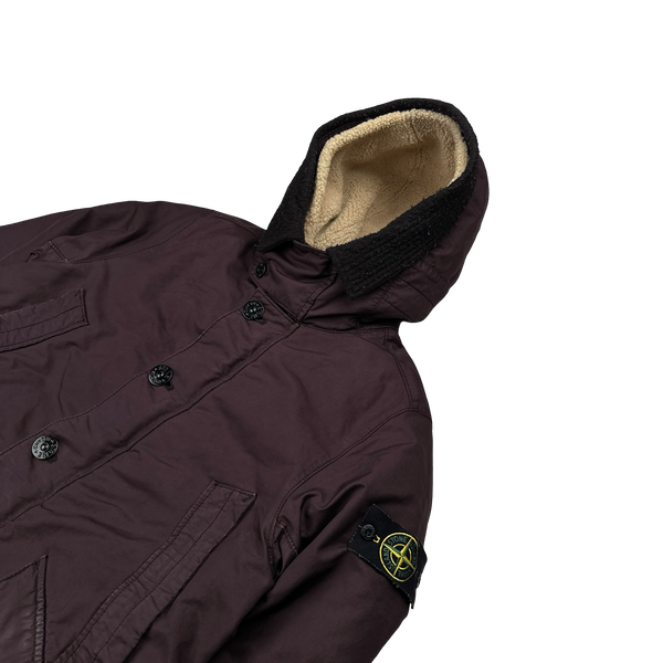 Stone Island 2015 Burgundy David TC Shearling Hood Down Lined Winter Jacket - Small