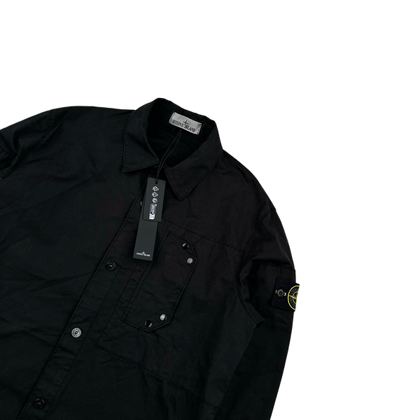 Stone Island 2024 Black Cotton Twill Overshirt - Small