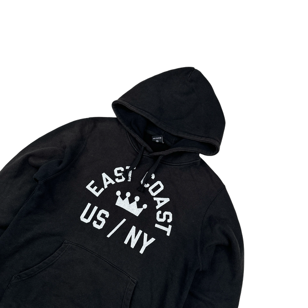 Stussy 90's Black Spellout East Coast Cotton Pullover Hoodie - Small