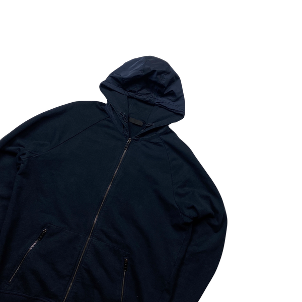 Prada Navy Nylon Metal Panel Cotton Hoodie - XL
