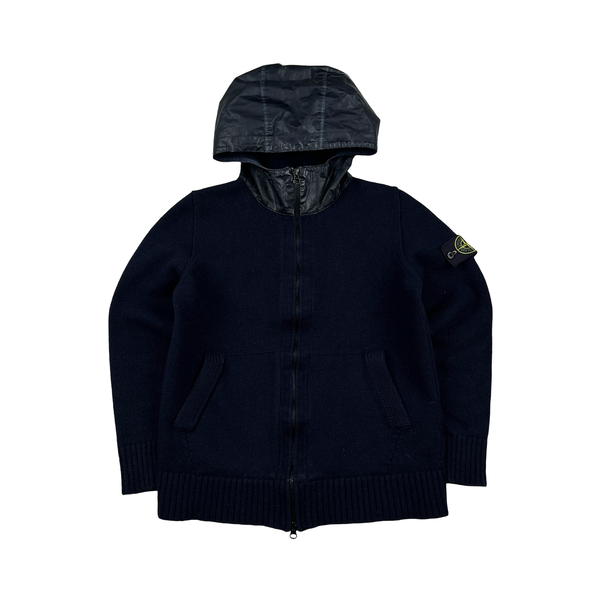 Stone Island 2013 Navy Thick Knitted Wool Nylon Hood Jumper - Small