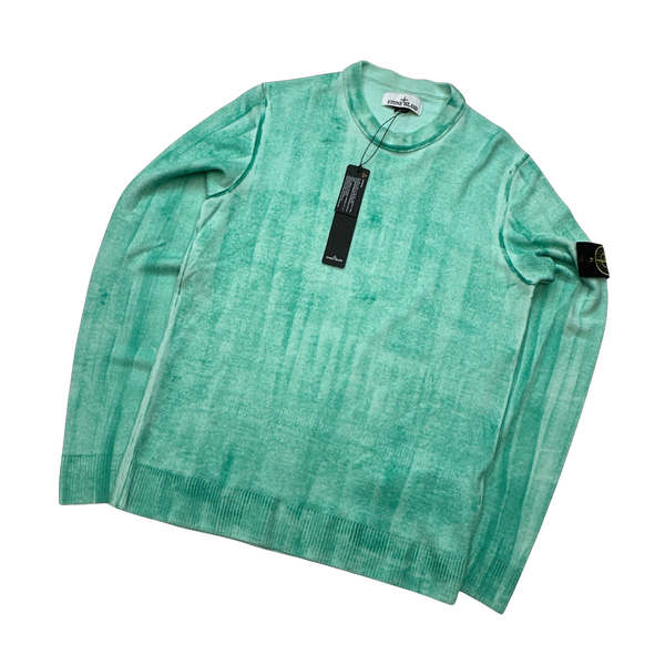 Stone Island 2022 Teal Brush Dyed Knitted Jumper - Small