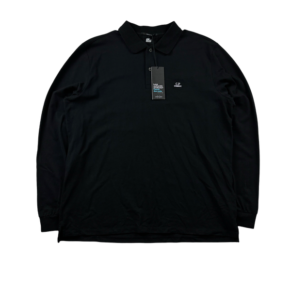 CP Company Black Longsleeve Cotton Spellout Polo Shirt XXL Mat s Island