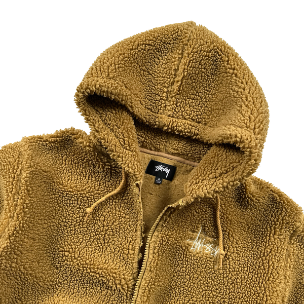 Stussy Teddy Fleece Zipped Hooded Spellout Jumper - Medium