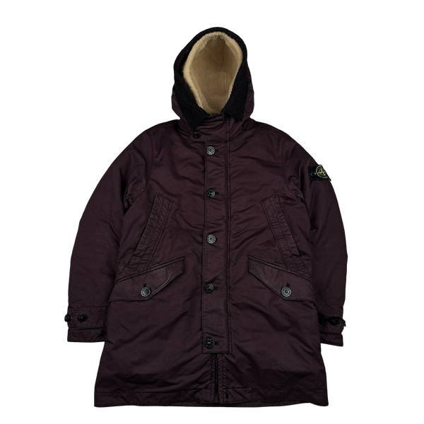 Stone Island 2015 Burgundy David TC Shearling Hood Down Lined Winter Jacket - Small