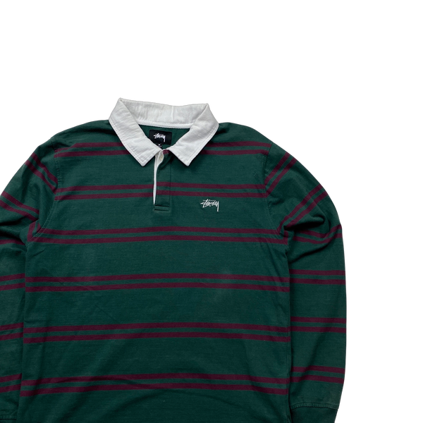 Stussy Green Striped Rugby Shirt - Medium