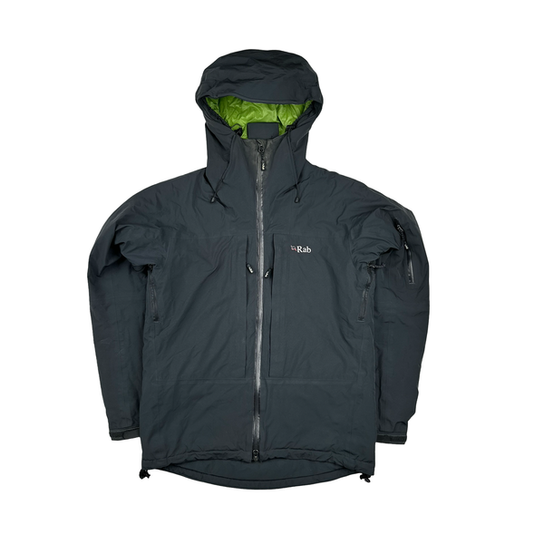 RAB Extreme Green/Grey Event Zipped Quilted Waterproof Rain Jacket - Small