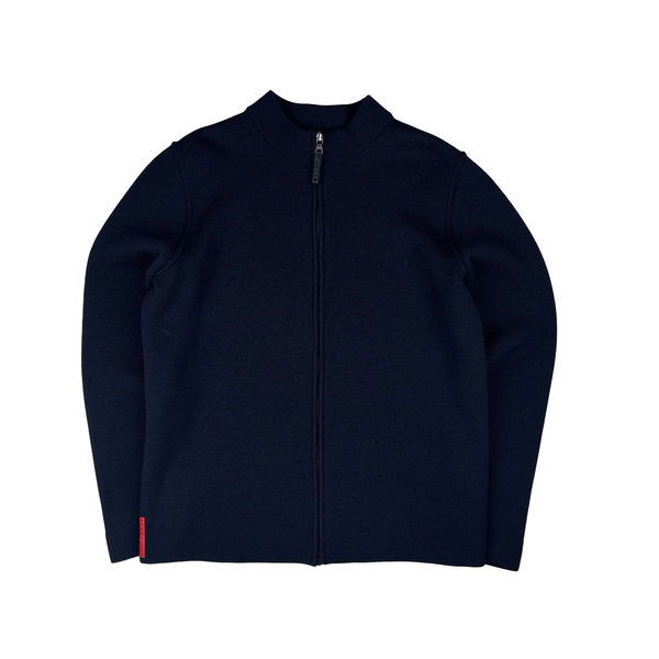 Prada Navy Wool Zipped Tab Knit Jumper - 3XL