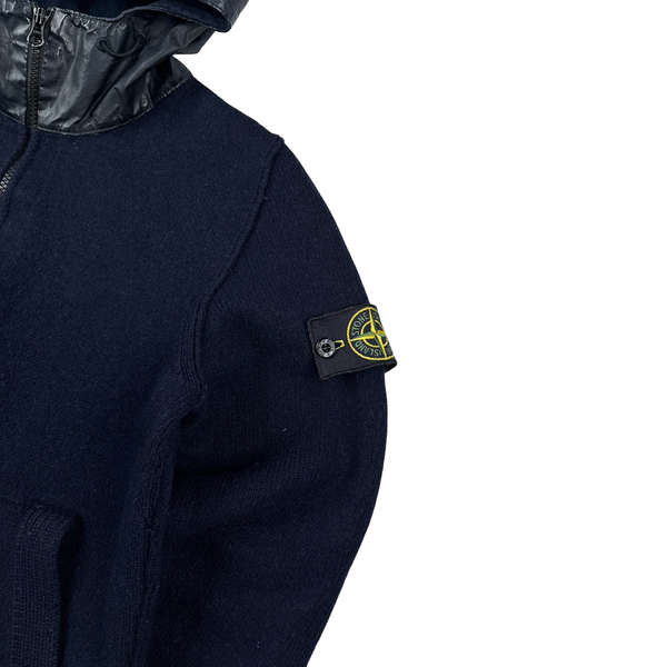 Stone Island 2013 Navy Thick Knitted Wool Nylon Hood Jumper - Small