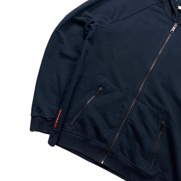 Prada Navy Nylon Metal Panel Cotton Hoodie - XL