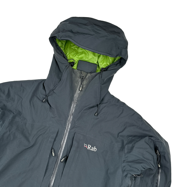 RAB Extreme Green/Grey Event Zipped Quilted Waterproof Rain Jacket - Small