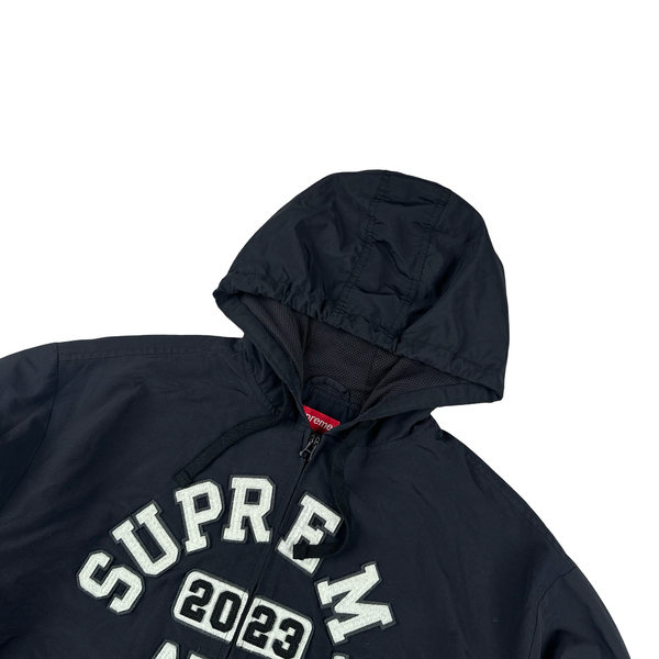 Supreme Navy Cotton Lined Nylon Athlete Hoodie - Medium