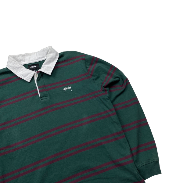 Stussy Green Striped Rugby Shirt - Medium