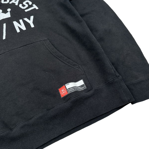 Stussy 90's Black Spellout East Coast Cotton Pullover Hoodie - Small