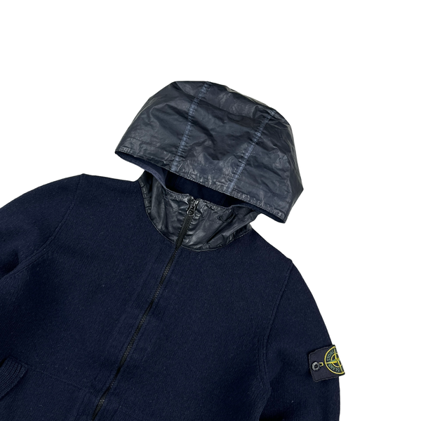 Stone Island 2013 Navy Thick Knitted Wool Nylon Hood Jumper - Small