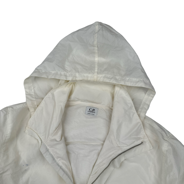 CP Company 2001 Vintage White Nylon Badge Zipped Hooded Jacket - Small