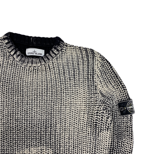 Stone Island 2017 Black Hand Corrosion Cable Knit Jumper