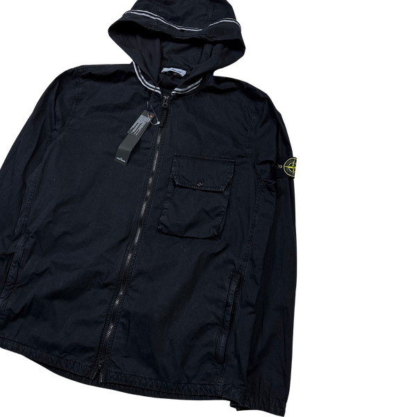 Stone Island 2021 Black Brushed Cotton Hooded Jacket