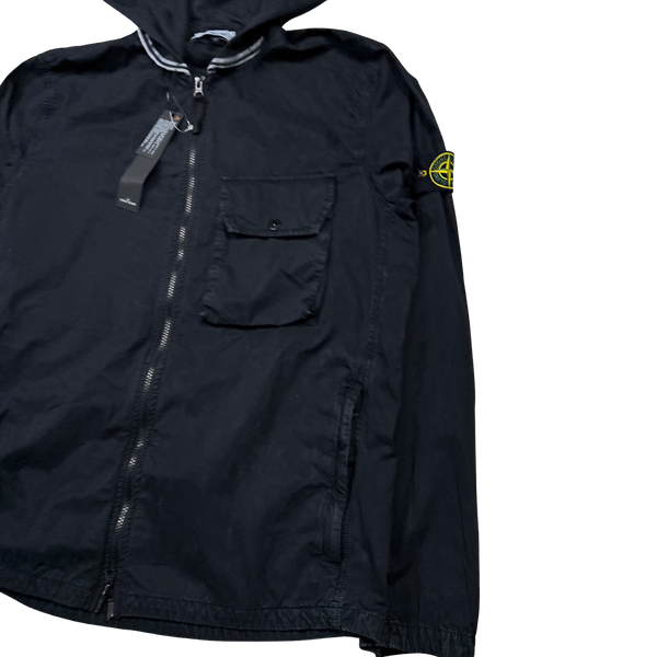 Stone Island 2021 Black Brushed Cotton Hooded Jacket