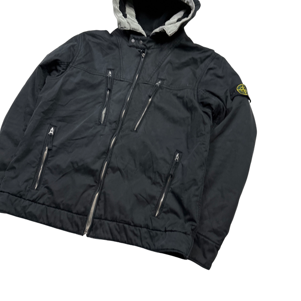 Stone Island Black 2010 Raso Gommato Fleece Lined Jacket - XL