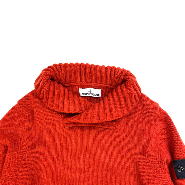 Stone Island Red Shawl Collar Knitted Pullover