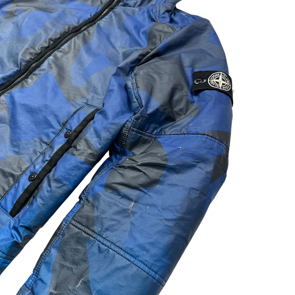 Stone Island Blue Fleece Lined Camo Reflective Jacket - Large