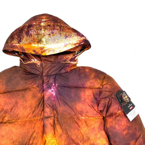 Stone Island Supreme Orange Paintball Camo Crinkle Reps Puffer