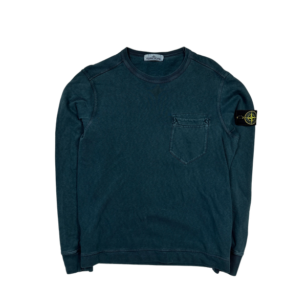 Stone Island 2018 Petrol Blue Cotton Crewneck Sweatshirt Large Mat s Island